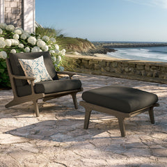 Saratoga Weathered Gray Flint Outdoor Patio Teak Wood Chair and Ottoman Set - Ornate Home