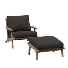 Saratoga Weathered Gray Flint Outdoor Patio Teak Wood Chair and Ottoman Set - Ornate Home