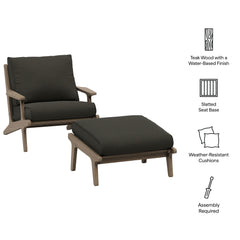 Saratoga Weathered Gray Flint Outdoor Patio Teak Wood Chair and Ottoman Set - Ornate Home