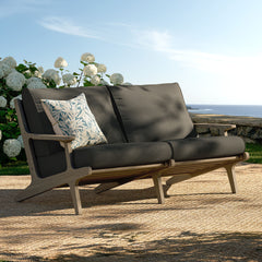 Saratoga Weathered Gray Flint Outdoor Patio Teak Wood Loveseat - Ornate Home
