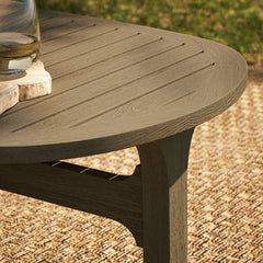 Saratoga Weathered Gray Oval Outdoor Patio Teak Wood Coffee Table - Ornate Home