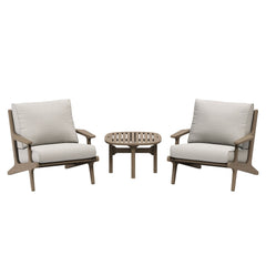 Saratoga Weathered Gray/Pebble 3-Piece Outdoor Patio Teak Wood Furniture Set with Lounge Chairs and Side Table - Ornate Home
