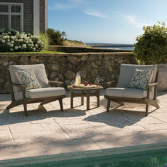 Saratoga Weathered Gray/Pebble 3-Piece Outdoor Patio Teak Wood Furniture Set with Lounge Chairs and Side Table - Ornate Home