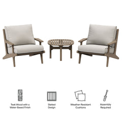 Saratoga Weathered Gray/Pebble 3-Piece Outdoor Patio Teak Wood Furniture Set with Lounge Chairs and Side Table - Ornate Home