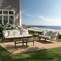 Saratoga Weathered Gray/Pebble 4-Piece Outdoor Patio Teak Wood Furniture Set - 62.3x174.2" - Ornate Home