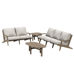 Saratoga Weathered Gray/Pebble 4-Piece Outdoor Patio Teak Wood Furniture Set - 62.3x174.2" - Ornate Home