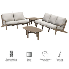 Saratoga Weathered Gray/Pebble 4-Piece Outdoor Patio Teak Wood Furniture Set - 62.3x174.2" - Ornate Home