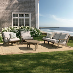 Saratoga Weathered Gray/Pebble 4-Piece Outdoor Patio Teak Wood Furniture Set - 70.5x125.3" - Ornate Home