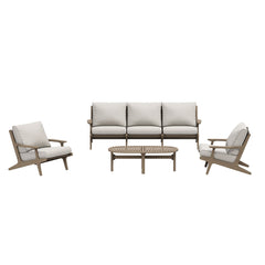 Saratoga Weathered Gray/Pebble 4-Piece Outdoor Patio Teak Wood Furniture Set - 70.5x125.3" - Ornate Home