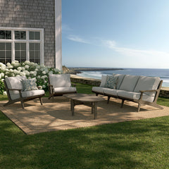 Saratoga Weathered Gray/Pebble 4-Piece Outdoor Patio Teak Wood Furniture Set - 70.5x125.3" - Ornate Home