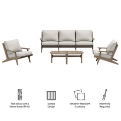 Saratoga Weathered Gray/Pebble 4-Piece Outdoor Patio Teak Wood Furniture Set - 70.5x125.3" - Ornate Home