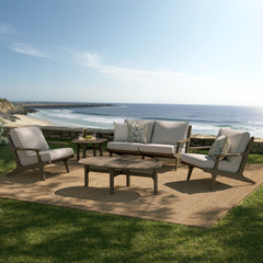 Saratoga Weathered Gray/Pebble 5-Piece Outdoor Patio Teak Wood Furniture Set - Ornate Home