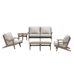 Saratoga Weathered Gray/Pebble 5-Piece Outdoor Patio Teak Wood Furniture Set - Ornate Home