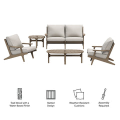Saratoga Weathered Gray/Pebble 5-Piece Outdoor Patio Teak Wood Furniture Set - Ornate Home