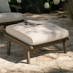 Saratoga Weathered Gray/Pebble Outdoor Patio Teak Ottoman - Ornate Home