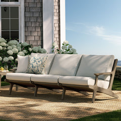 Saratoga Weathered Gray/Pebble Outdoor Patio Teak Sofa - Ornate Home