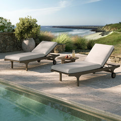 Saratoga Weathered Gray/Pebble Outdoor Patio Teak Wood 3-Piece Chaise Lounge Furniture Set - Ornate Home