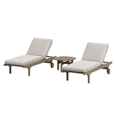 Saratoga Weathered Gray/Pebble Outdoor Patio Teak Wood 3-Piece Chaise Lounge Furniture Set - Ornate Home
