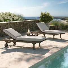 Saratoga Weathered Gray/Pebble Outdoor Patio Teak Wood 3-Piece Chaise Lounge Furniture Set - Ornate Home
