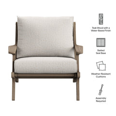 Saratoga Weathered Gray/Pebble Outdoor Patio Teak Wood Armchair - Ornate Home