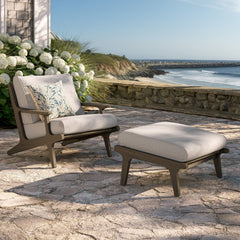 Saratoga Weathered Gray/Pebble Outdoor Patio Teak Wood Chair and Ottoman Set - Ornate Home