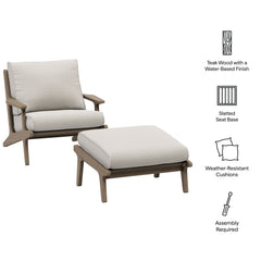Saratoga Weathered Gray/Pebble Outdoor Patio Teak Wood Chair and Ottoman Set - Ornate Home