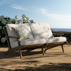 Saratoga Weathered Gray/Pebble Outdoor Patio Teak Wood Loveseat - Ornate Home