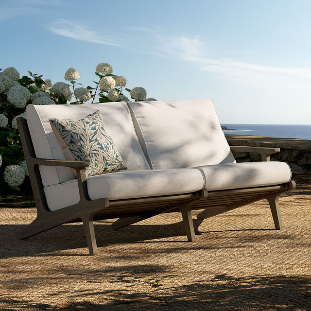 Saratoga Weathered Gray/Pebble Outdoor Patio Teak Wood Loveseat - Ornate Home