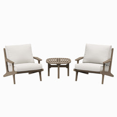 Saratoga Weathered Gray/White 3-Piece Outdoor Patio Teak Wood Furniture Set with Lounge Chairs and Side Table - Ornate Home