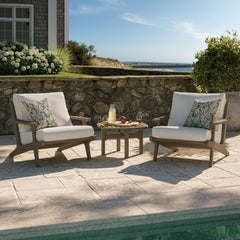 Saratoga Weathered Gray/White 3-Piece Outdoor Patio Teak Wood Furniture Set with Lounge Chairs and Side Table - Ornate Home