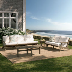 Saratoga Weathered Gray/White 4-Piece Outdoor Patio Teak Wood Furniture Set - 62.3x174.2" - Ornate Home