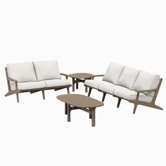 Saratoga Weathered Gray/White 4-Piece Outdoor Patio Teak Wood Furniture Set - 62.3x174.2" - Ornate Home