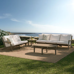 Saratoga Weathered Gray/White 4-Piece Outdoor Patio Teak Wood Furniture Set - 62.3x174.2" - Ornate Home