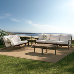 Saratoga Weathered Gray/White 4-Piece Outdoor Patio Teak Wood Furniture Set - 62.3x174.2" - Ornate Home