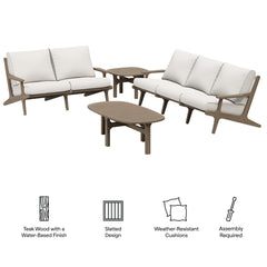 Saratoga Weathered Gray/White 4-Piece Outdoor Patio Teak Wood Furniture Set - 62.3x174.2" - Ornate Home