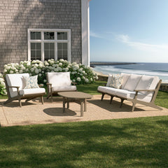 Saratoga Weathered Gray/White 4-Piece Outdoor Patio Teak Wood Furniture Set - 70.5x125.3" - Ornate Home