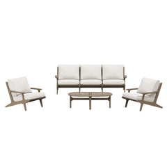 Saratoga Weathered Gray/White 4-Piece Outdoor Patio Teak Wood Furniture Set - 70.5x125.3" - Ornate Home