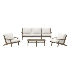 Saratoga Weathered Gray/White 4-Piece Outdoor Patio Teak Wood Furniture Set - 70.5x125.3" - Ornate Home