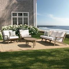 Saratoga Weathered Gray/White 4-Piece Outdoor Patio Teak Wood Furniture Set - 70.5x125.3" - Ornate Home