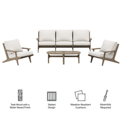 Saratoga Weathered Gray/White 4-Piece Outdoor Patio Teak Wood Furniture Set - 70.5x125.3" - Ornate Home