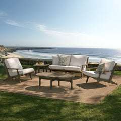 Saratoga Weathered Gray/White 5-Piece Outdoor Patio Teak Wood Furniture Set - Ornate Home