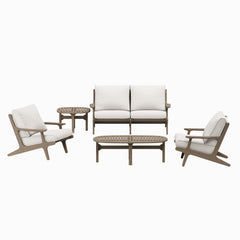 Saratoga Weathered Gray/White 5-Piece Outdoor Patio Teak Wood Furniture Set - Ornate Home