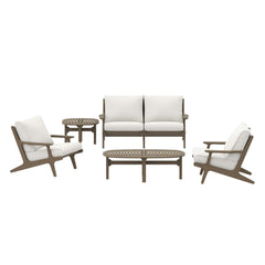 Saratoga Weathered Gray/White 5-Piece Outdoor Patio Teak Wood Furniture Set - Ornate Home