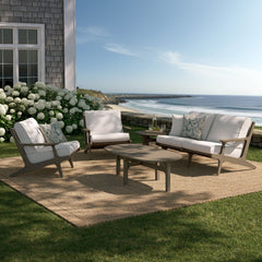 Saratoga Weathered Gray/White 5-Piece Outdoor Patio Teak Wood Furniture Set - Ornate Home