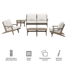 Saratoga Weathered Gray/White 5-Piece Outdoor Patio Teak Wood Furniture Set - Ornate Home