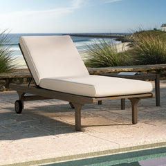Saratoga Weathered Gray/White Outdoor Patio Teak Chaise Lounge Chair - Ornate Home