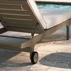 Saratoga Weathered Gray/White Outdoor Patio Teak Chaise Lounge Chair - Ornate Home