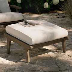 Saratoga Weathered Gray/White Outdoor Patio Teak Ottoman - Ornate Home