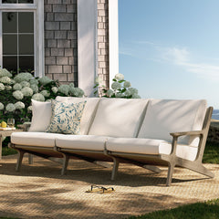 Saratoga Weathered Gray/White Outdoor Patio Teak Sofa - Ornate Home