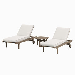 Saratoga Weathered Gray/White Outdoor Patio Teak Wood 3-Piece Chaise Lounge Furniture Set - Ornate Home
